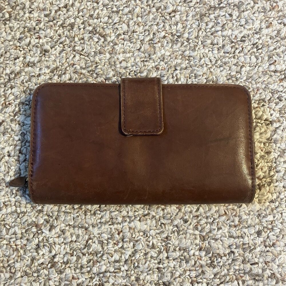 Sonoma Genuine Leather Clutch Wallet Brown Card Money Pockets Zip Compartment